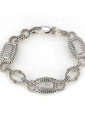 Samuel B Diamond Pave PLAGA Bracelet, Sterling Silver 925 + 14kt Gold